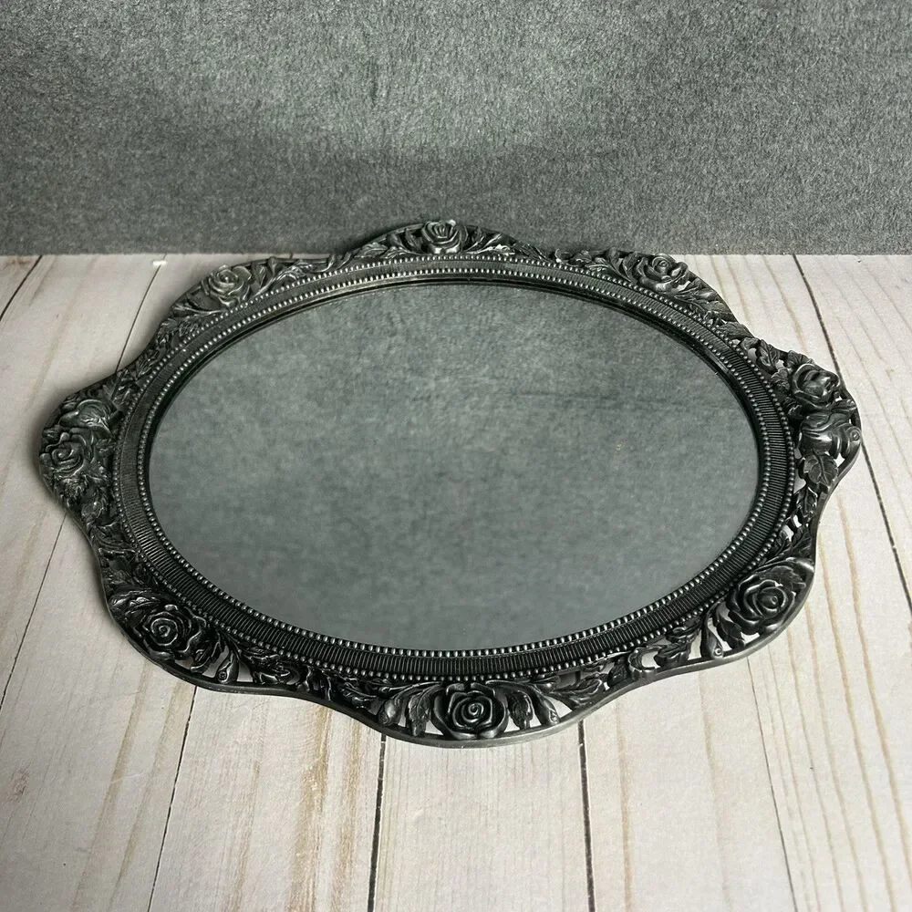 Handcrafted Pewter Ornate Oval Wall Mirror